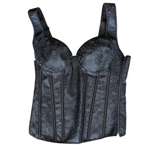 XL Black Brocade Overbust Lace Up Corset Goth Retro